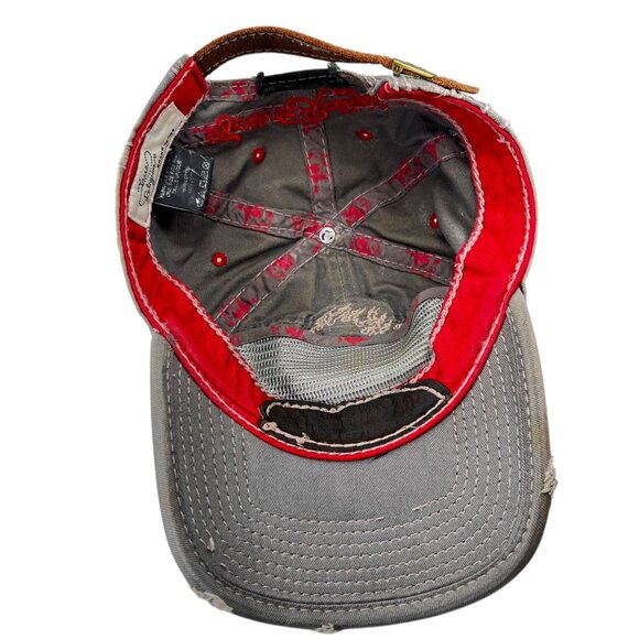 True Religion Distressed Hat Red Tibetan Buddha Guitar Embroidery Cap Strapback - Picture 12 of 16
